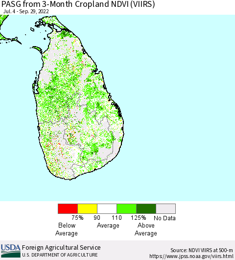 Sri Lanka PASG from 3-Month Cropland NDVI (VIIRS) Thematic Map For 9/21/2022 - 9/30/2022