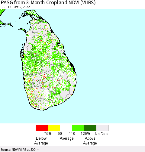 Sri Lanka PASG from 3-Month Cropland NDVI (VIIRS) Thematic Map For 9/30/2022 - 10/7/2022