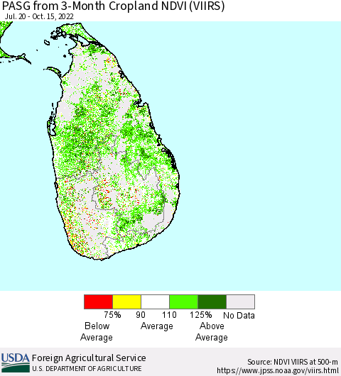 Sri Lanka PASG from 3-Month Cropland NDVI (VIIRS) Thematic Map For 10/11/2022 - 10/20/2022