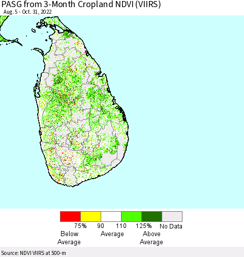 Sri Lanka PASG from 3-Month Cropland NDVI (VIIRS) Thematic Map For 10/21/2022 - 10/31/2022