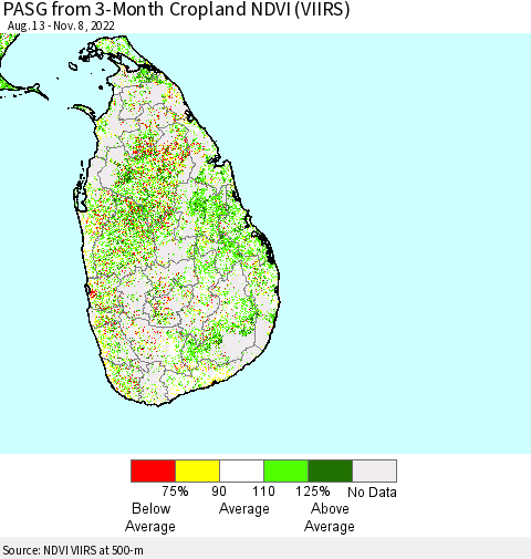 Sri Lanka PASG from 3-Month Cropland NDVI (VIIRS) Thematic Map For 11/1/2022 - 11/8/2022
