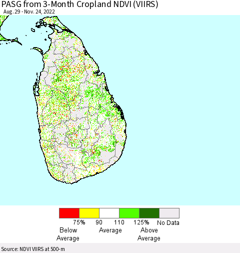 Sri Lanka PASG from 3-Month Cropland NDVI (VIIRS) Thematic Map For 11/17/2022 - 11/24/2022