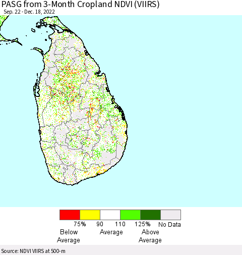 Sri Lanka PASG from 3-Month Cropland NDVI (VIIRS) Thematic Map For 12/11/2022 - 12/18/2022