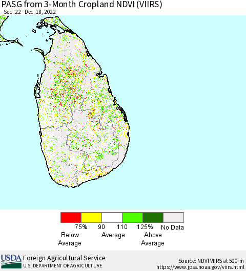 Sri Lanka PASG from 3-Month Cropland NDVI (VIIRS) Thematic Map For 12/11/2022 - 12/20/2022