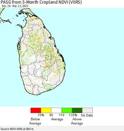 Sri Lanka PASG from 3-Month Cropland NDVI (VIIRS) Thematic Map For 3/6/2023 - 3/13/2023