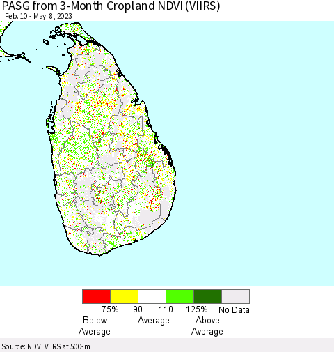 Sri Lanka PASG from 3-Month Cropland NDVI (VIIRS) Thematic Map For 5/1/2023 - 5/8/2023