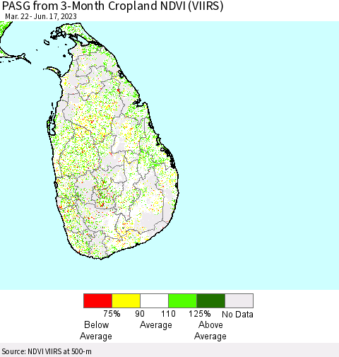 Sri Lanka PASG from 3-Month Cropland NDVI (VIIRS) Thematic Map For 6/10/2023 - 6/17/2023
