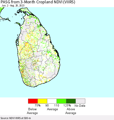 Sri Lanka PASG from 3-Month Cropland NDVI (VIIRS) Thematic Map For 8/21/2023 - 8/28/2023
