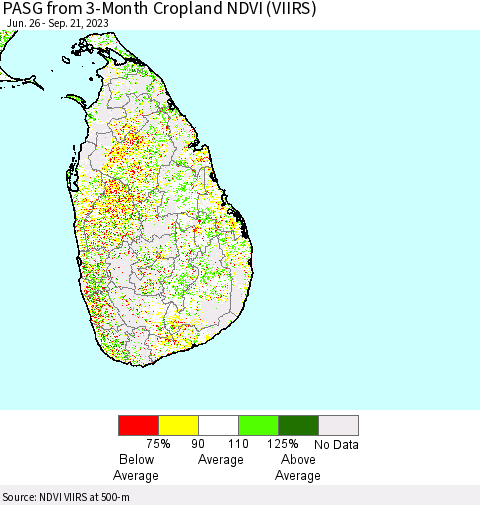Sri Lanka PASG from 3-Month Cropland NDVI (VIIRS) Thematic Map For 9/14/2023 - 9/21/2023