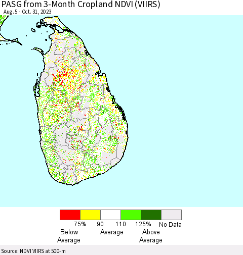 Sri Lanka PASG from 3-Month Cropland NDVI (VIIRS) Thematic Map For 10/24/2023 - 10/31/2023