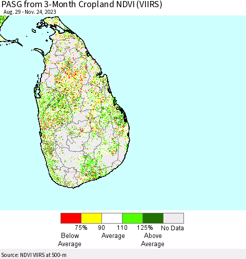 Sri Lanka PASG from 3-Month Cropland NDVI (VIIRS) Thematic Map For 11/17/2023 - 11/24/2023