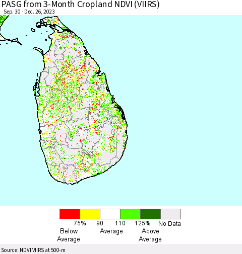 Sri Lanka PASG from 3-Month Cropland NDVI (VIIRS) Thematic Map For 12/19/2023 - 12/26/2023