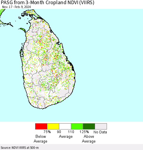 Sri Lanka PASG from 3-Month Cropland NDVI (VIIRS) Thematic Map For 2/2/2024 - 2/9/2024