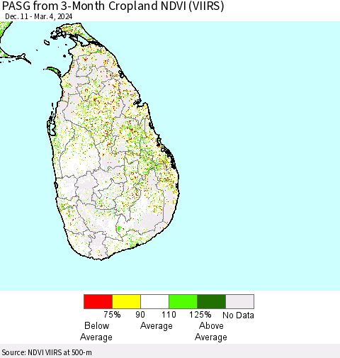 Sri Lanka PASG from 3-Month Cropland NDVI (VIIRS) Thematic Map For 2/26/2024 - 3/4/2024