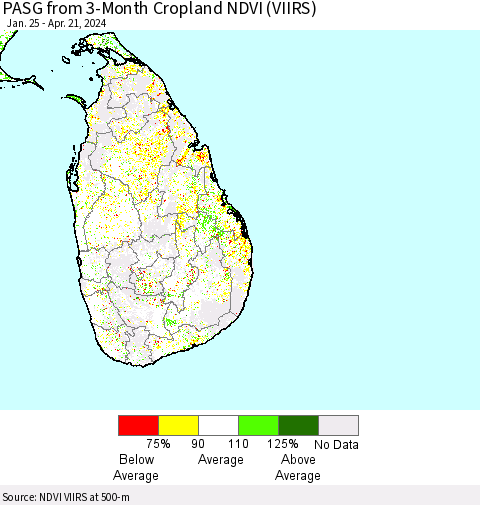Sri Lanka PASG from 3-Month Cropland NDVI (VIIRS) Thematic Map For 4/14/2024 - 4/21/2024