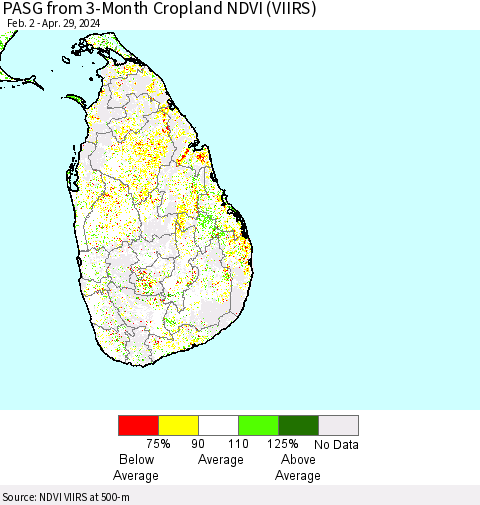 Sri Lanka PASG from 3-Month Cropland NDVI (VIIRS) Thematic Map For 4/22/2024 - 4/29/2024