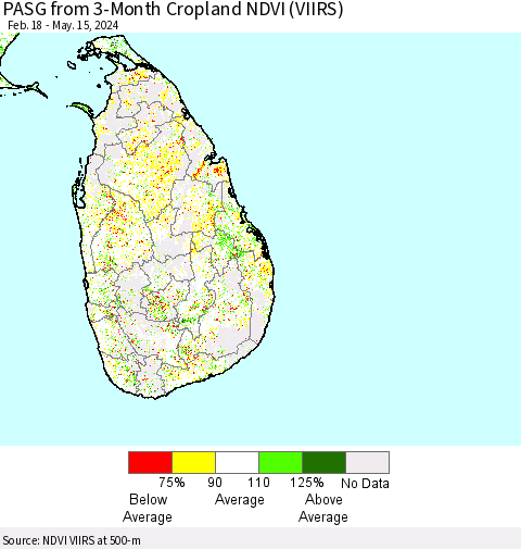 Sri Lanka PASG from 3-Month Cropland NDVI (VIIRS) Thematic Map For 5/8/2024 - 5/15/2024