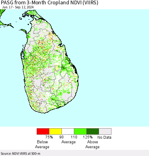 Sri Lanka PASG from 3-Month Cropland NDVI (VIIRS) Thematic Map For 9/5/2024 - 9/12/2024