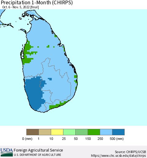 Sri Lanka Precipitation 1-Month (CHIRPS) Thematic Map For 10/6/2022 - 11/5/2022