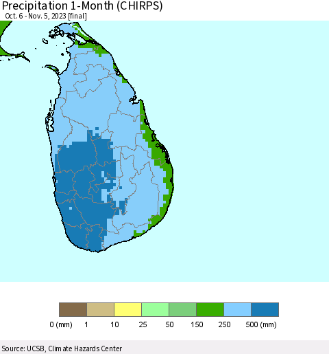 Sri Lanka Precipitation 1-Month (CHIRPS) Thematic Map For 10/6/2023 - 11/5/2023