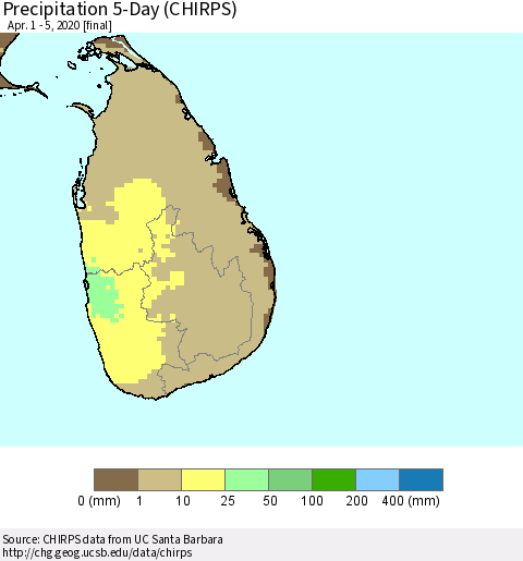 Sri Lanka Precipitation 5-Day (CHIRPS) Thematic Map For 4/1/2020 - 4/5/2020