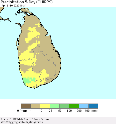 Sri Lanka Precipitation 5-Day (CHIRPS) Thematic Map For 4/6/2020 - 4/10/2020