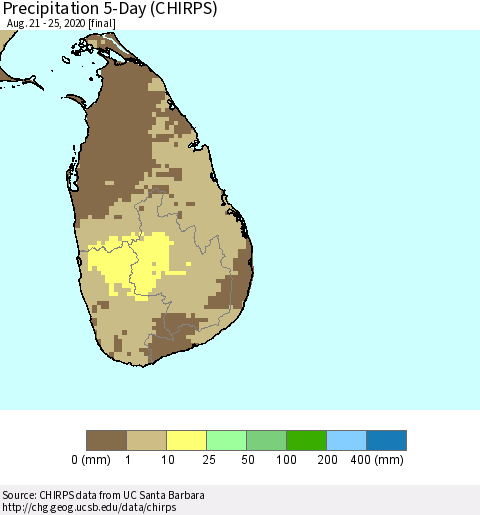 Sri Lanka Precipitation 5-Day (CHIRPS) Thematic Map For 8/21/2020 - 8/25/2020