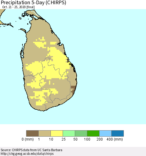 Sri Lanka Precipitation 5-Day (CHIRPS) Thematic Map For 10/21/2020 - 10/25/2020