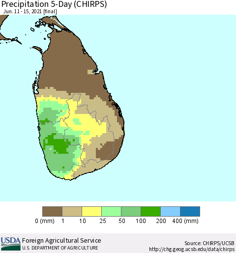Sri Lanka Precipitation 5-Day (CHIRPS) Thematic Map For 6/11/2021 - 6/15/2021