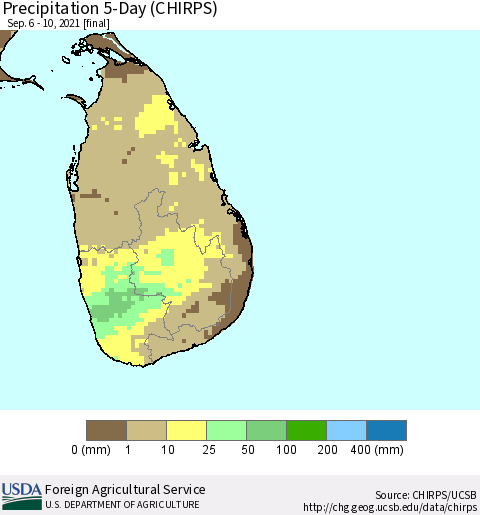 Sri Lanka Precipitation 5-Day (CHIRPS) Thematic Map For 9/6/2021 - 9/10/2021