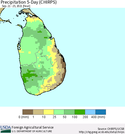 Sri Lanka Precipitation 5-Day (CHIRPS) Thematic Map For 9/21/2021 - 9/25/2021