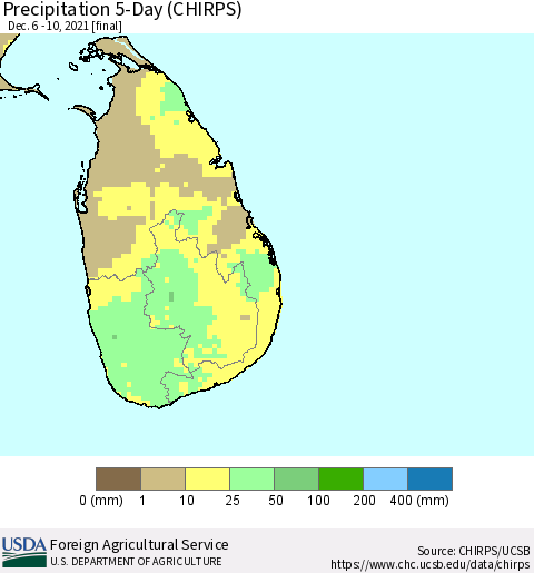 Sri Lanka Precipitation 5-Day (CHIRPS) Thematic Map For 12/6/2021 - 12/10/2021