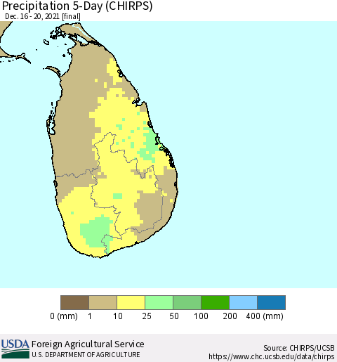 Sri Lanka Precipitation 5-Day (CHIRPS) Thematic Map For 12/16/2021 - 12/20/2021