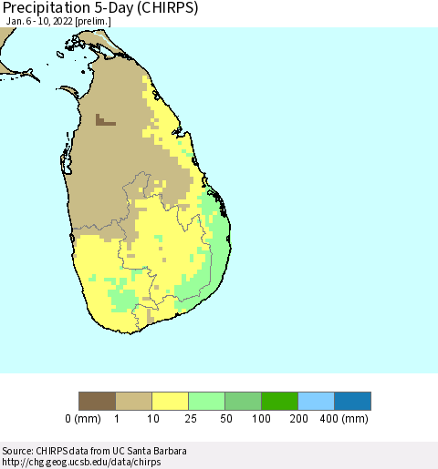Sri Lanka Precipitation 5-Day (CHIRPS) Thematic Map For 1/6/2022 - 1/10/2022