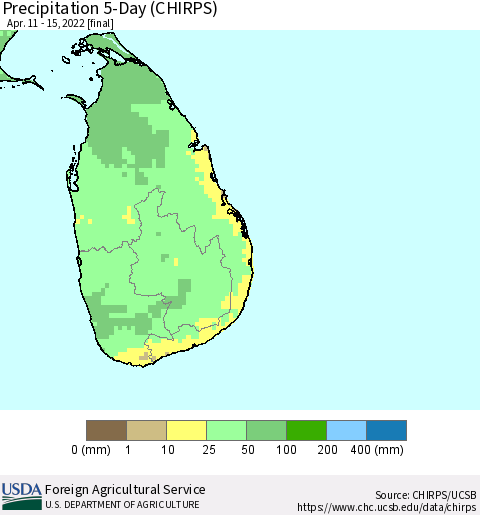 Sri Lanka Precipitation 5-Day (CHIRPS) Thematic Map For 4/11/2022 - 4/15/2022