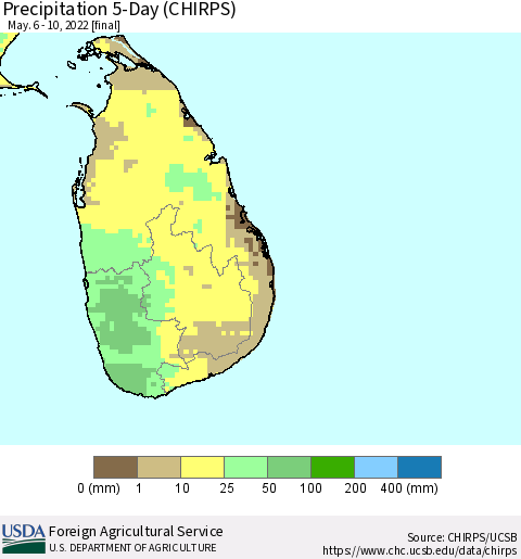 Sri Lanka Precipitation 5-Day (CHIRPS) Thematic Map For 5/6/2022 - 5/10/2022