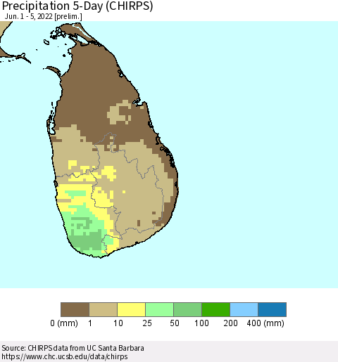 Sri Lanka Precipitation 5-Day (CHIRPS) Thematic Map For 6/1/2022 - 6/5/2022