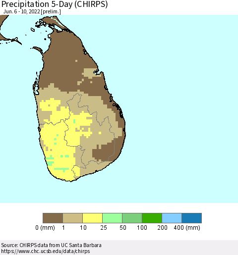 Sri Lanka Precipitation 5-Day (CHIRPS) Thematic Map For 6/6/2022 - 6/10/2022