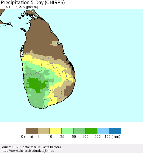Sri Lanka Precipitation 5-Day (CHIRPS) Thematic Map For 6/11/2022 - 6/15/2022