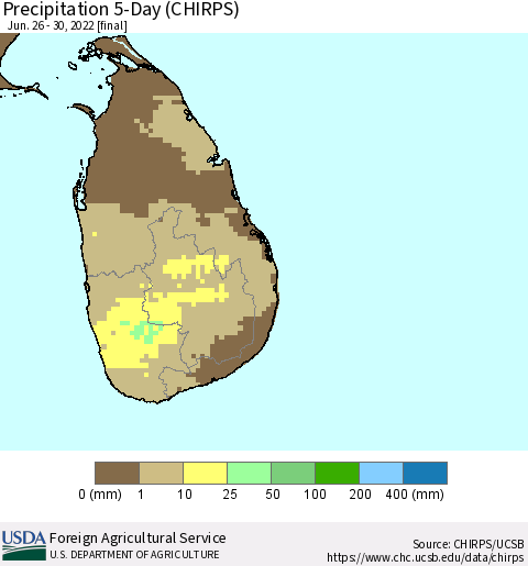 Sri Lanka Precipitation 5-Day (CHIRPS) Thematic Map For 6/26/2022 - 6/30/2022