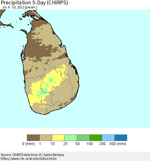 Sri Lanka Precipitation 5-Day (CHIRPS) Thematic Map For 7/6/2022 - 7/10/2022