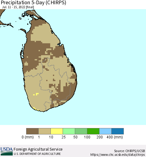 Sri Lanka Precipitation 5-Day (CHIRPS) Thematic Map For 7/11/2022 - 7/15/2022