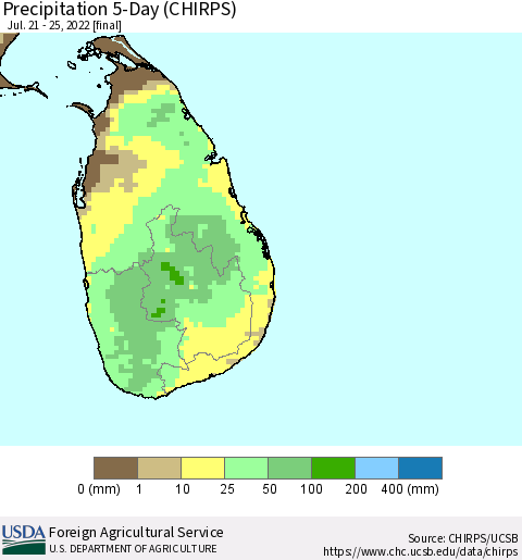 Sri Lanka Precipitation 5-Day (CHIRPS) Thematic Map For 7/21/2022 - 7/25/2022