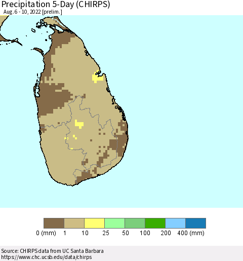 Sri Lanka Precipitation 5-Day (CHIRPS) Thematic Map For 8/6/2022 - 8/10/2022