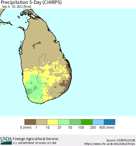 Sri Lanka Precipitation 5-Day (CHIRPS) Thematic Map For 9/6/2022 - 9/10/2022