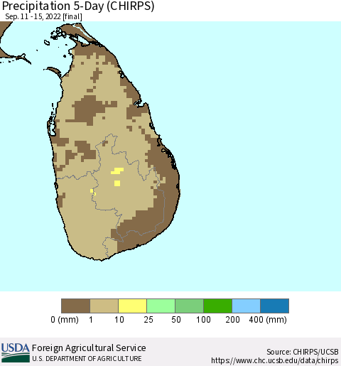Sri Lanka Precipitation 5-Day (CHIRPS) Thematic Map For 9/11/2022 - 9/15/2022