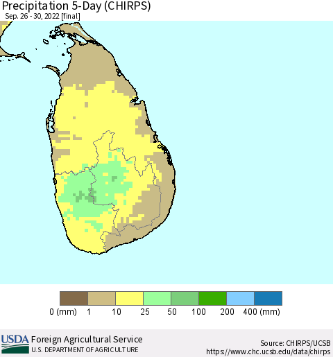 Sri Lanka Precipitation 5-Day (CHIRPS) Thematic Map For 9/26/2022 - 9/30/2022