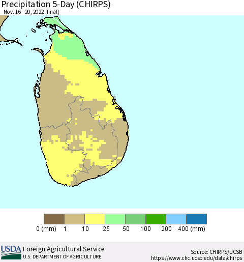 Sri Lanka Precipitation 5-Day (CHIRPS) Thematic Map For 11/16/2022 - 11/20/2022