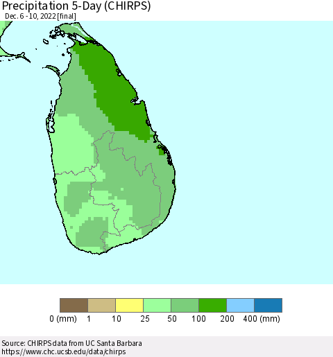 Sri Lanka Precipitation 5-Day (CHIRPS) Thematic Map For 12/6/2022 - 12/10/2022