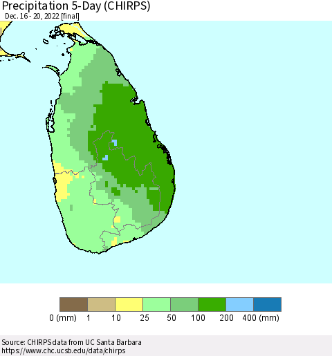 Sri Lanka Precipitation 5-Day (CHIRPS) Thematic Map For 12/16/2022 - 12/20/2022